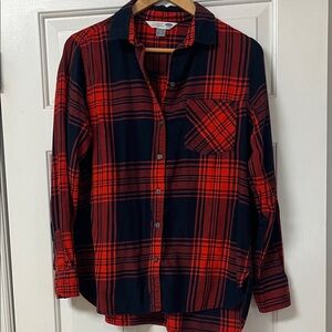 Old Navy Red and Black Plaid Cotton Flannel Button Down Fall Country Western